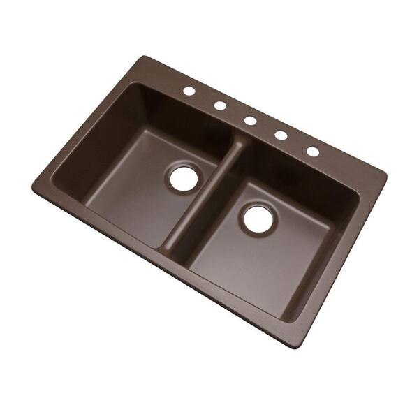Mont Blanc Waterbrook Dual Mount Composite Granite 33 in. 5-Hole Double Bowl Kitchen Sink in Mocha