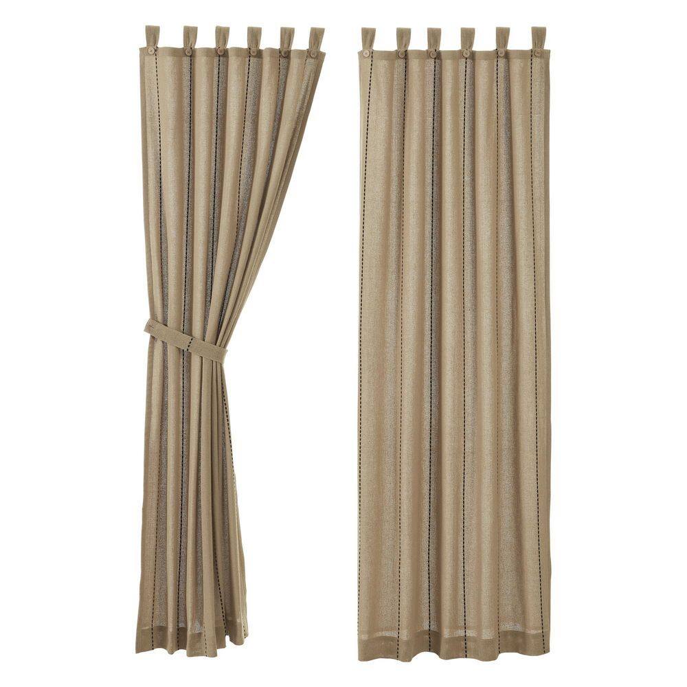 Tan Burlap Cotton Tab Top Curtain Panel Set
