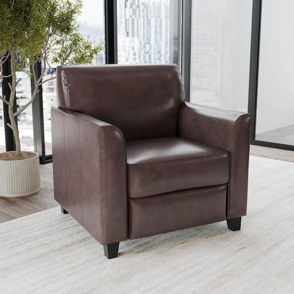 Brown Hercules Diplomat Series Leather Soft Side Reception Chair, Ergonomic Lobby Chair with Cushions and Flared Arms