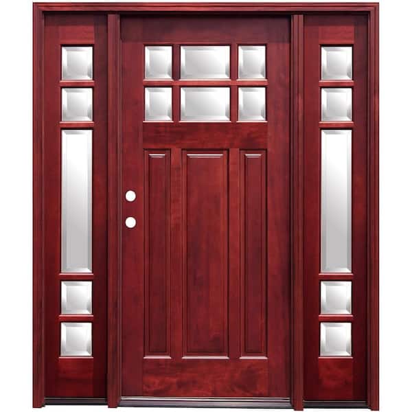 Pacific Entries 68 in. x 80 in. Craftsman 6 Lite Stained Mahogany Wood Prehung Front Door with 6 in. Wall Series and 12 in. Sidelites
