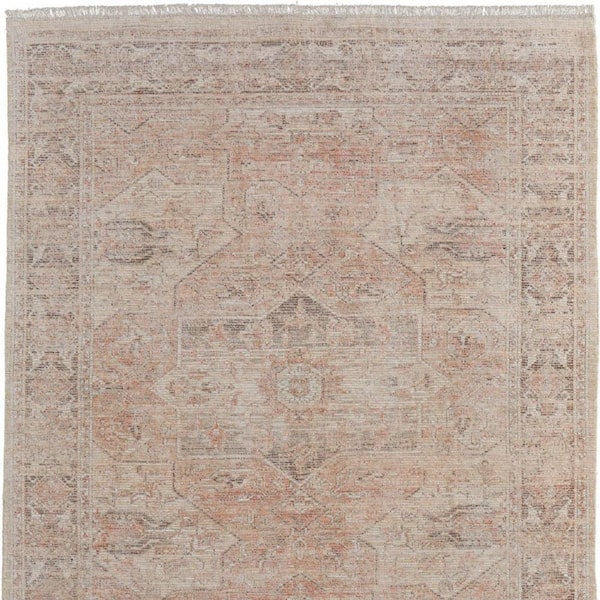 8 X 10 Tan, Orange, Ivory Oriental Area Rug