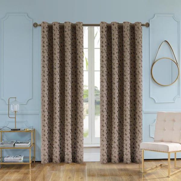 Lyndale Decor Simone 84 in. L x 54 in. W Jacquard Leaf Polyester Curtain in Walnut