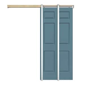 Dignity Blue 36 in. x 80 in. Painted Composite MDF 6PANEL Interior Sliding Door with Pocket Door Frame and Hardware Kit