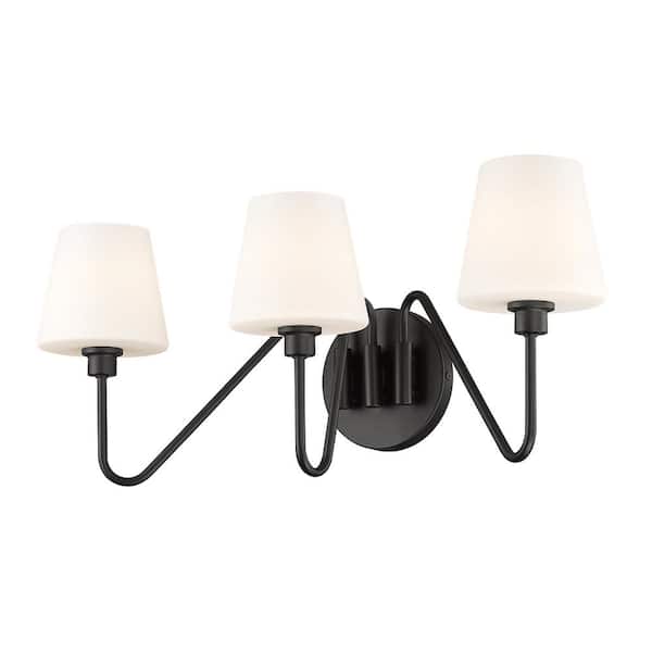 Golden Lighting Kennedy 23.5 in. 3-Light Natural Black and Opal Vanity Light