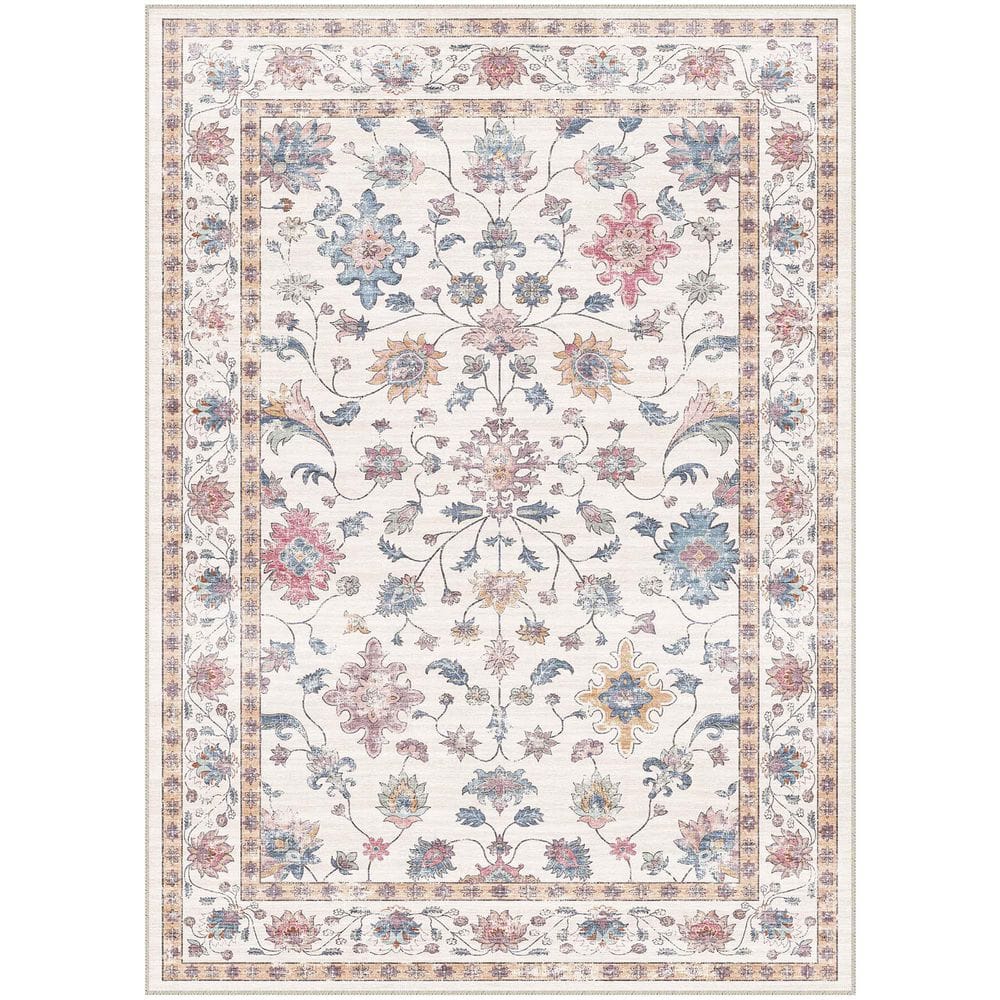 Mystery Garden Beige 6 ft. x 9 ft. Distressed Vintage Floral Washable Area Rug price history on PriceWatchPro