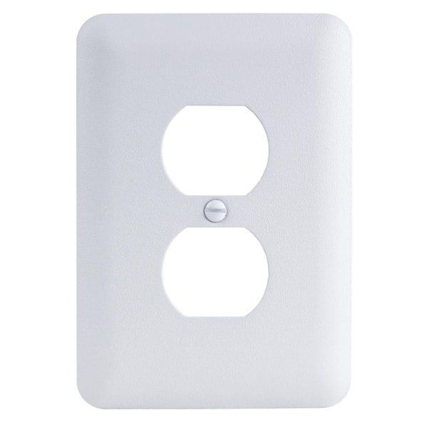Commercial Electric 1-Gang Duplex Midway/Maxi Sized Metal Wall Plate, White (Textured/Paintable Finish)