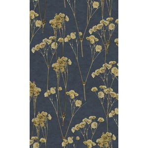 Midnight Navy Minimalist Spry Floral Print Non-Woven Non-Pasted Textured Wallpaper 57 Sq. Ft.