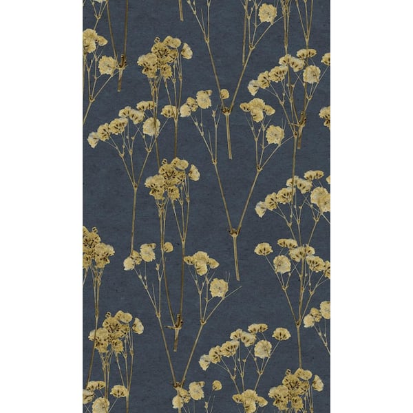 Walls Republic Midnight Navy Minimalist Spry Floral Print Non-Woven Non-Pasted Textured Wallpaper 57 Sq. Ft.