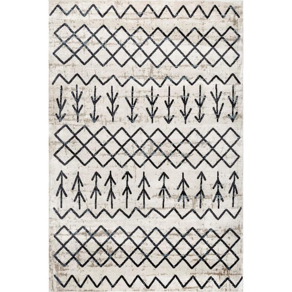 nuLOOM Malia Machine Washable Beige 3 ft. 3 in. x 5 ft. Moroccan Doormat Accent Rug