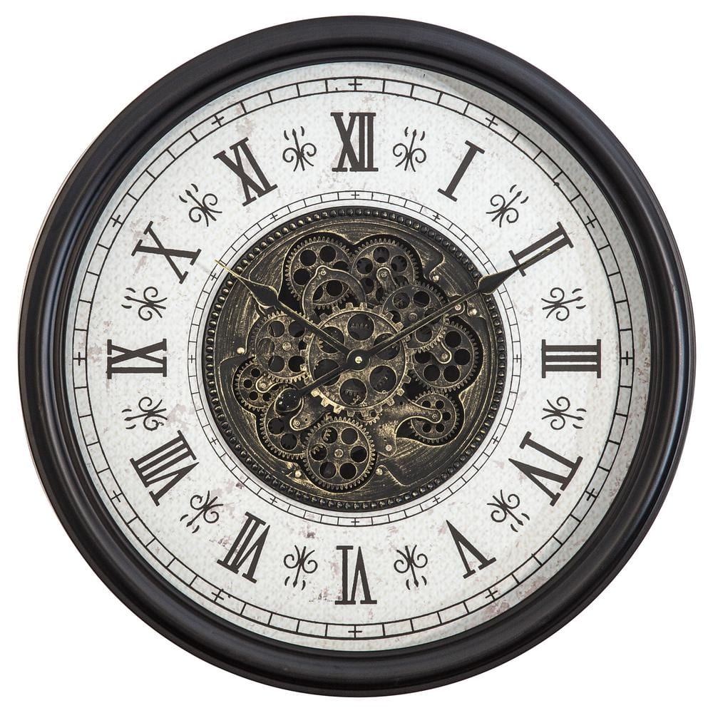 15.5 Black & White Gear Clock With Gold Accent
