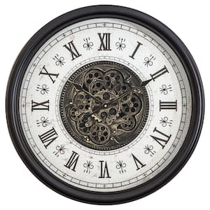 Classic Chic Clock with Gears Black and White Wall Clock