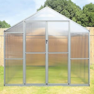 8 ft. W x 14 ft. D Polycarbonate Walk-in Greenhouse For Outdoors with Adjustable Roof Vent, Gray