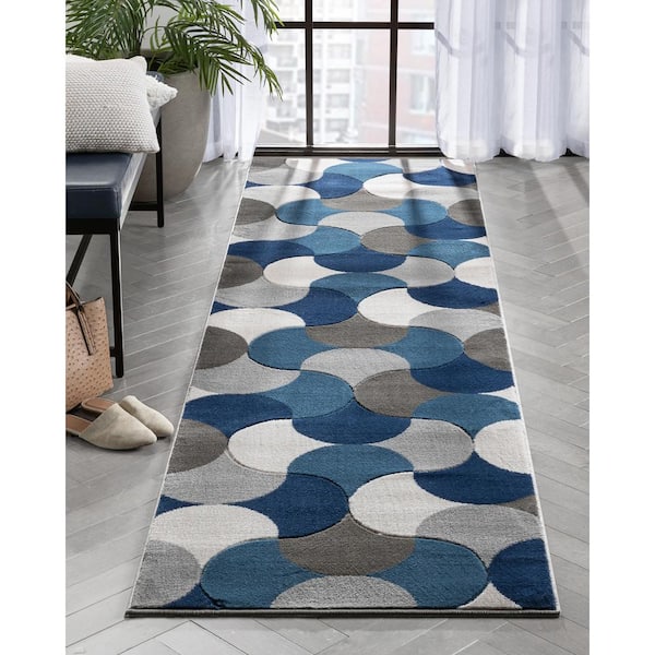 Blue 2 ft. 7 in. x 9 ft. 10 in. Good Vibes Helena Modern Geometric Runner Area Rug