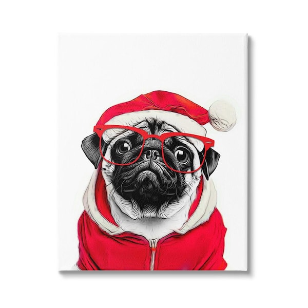Stupell Industries Pug in Santa Hat by Annalisa Latella 1-Piece Unframed Graphic Print Animal Poster Art Print 30 in. x 24 in.