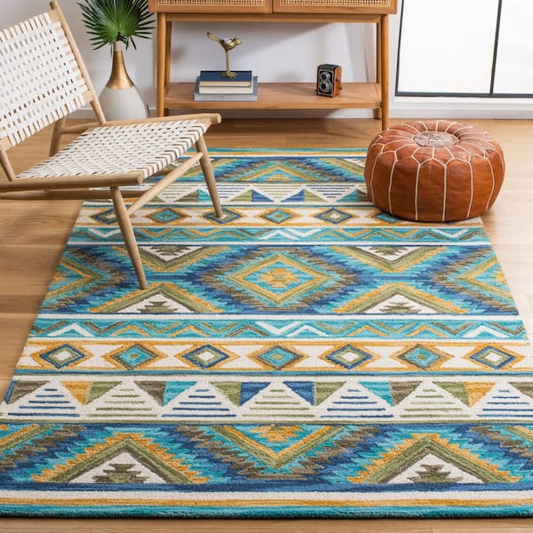 Aspen 3 ft. x 5 ft. Blue/Yellow Aztec Geometric Area Rug