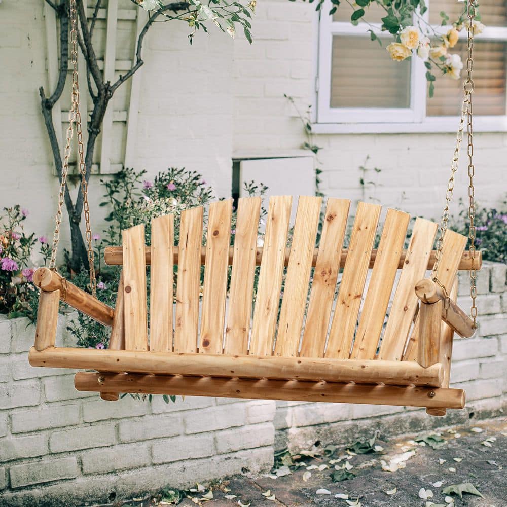 2-Seater Brown Log Wood Porch Swing with Hanging Chains for Outdoor Garden, Patio, Backyard, Playground, 800Lbs, 4 Ft price history on PriceWatchPro
