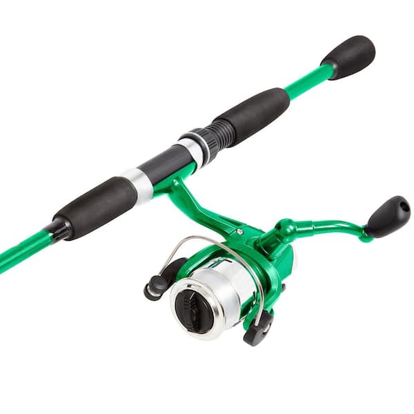 65 in. Pole Fiberglass Fishing Rod and Reel Combo - Portable, Size 20 Spinning Reel in Green (2-Piece)