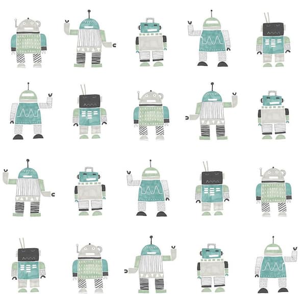 Chesapeake Blue Callum Robots Matte Non-Pasted Wallpaper Sample