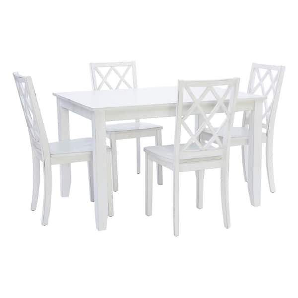 Hart 5-Piece Rectangle Antique White Wood Top Dining Room Set Seats-4