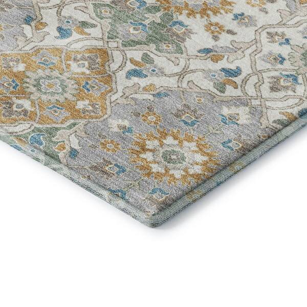 Mayfield Premium Machine Washable Abstract AMF2199 Ivory 8 ft. x 8 ft. Round Rug