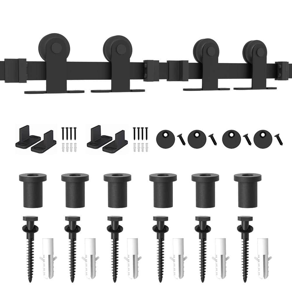 7.5 ft./90 in. Top Mount Sliding Barn Door Hardware Track Kit for Double Doors with Non-Routed Floor Guide Black price history on PriceWatchPro