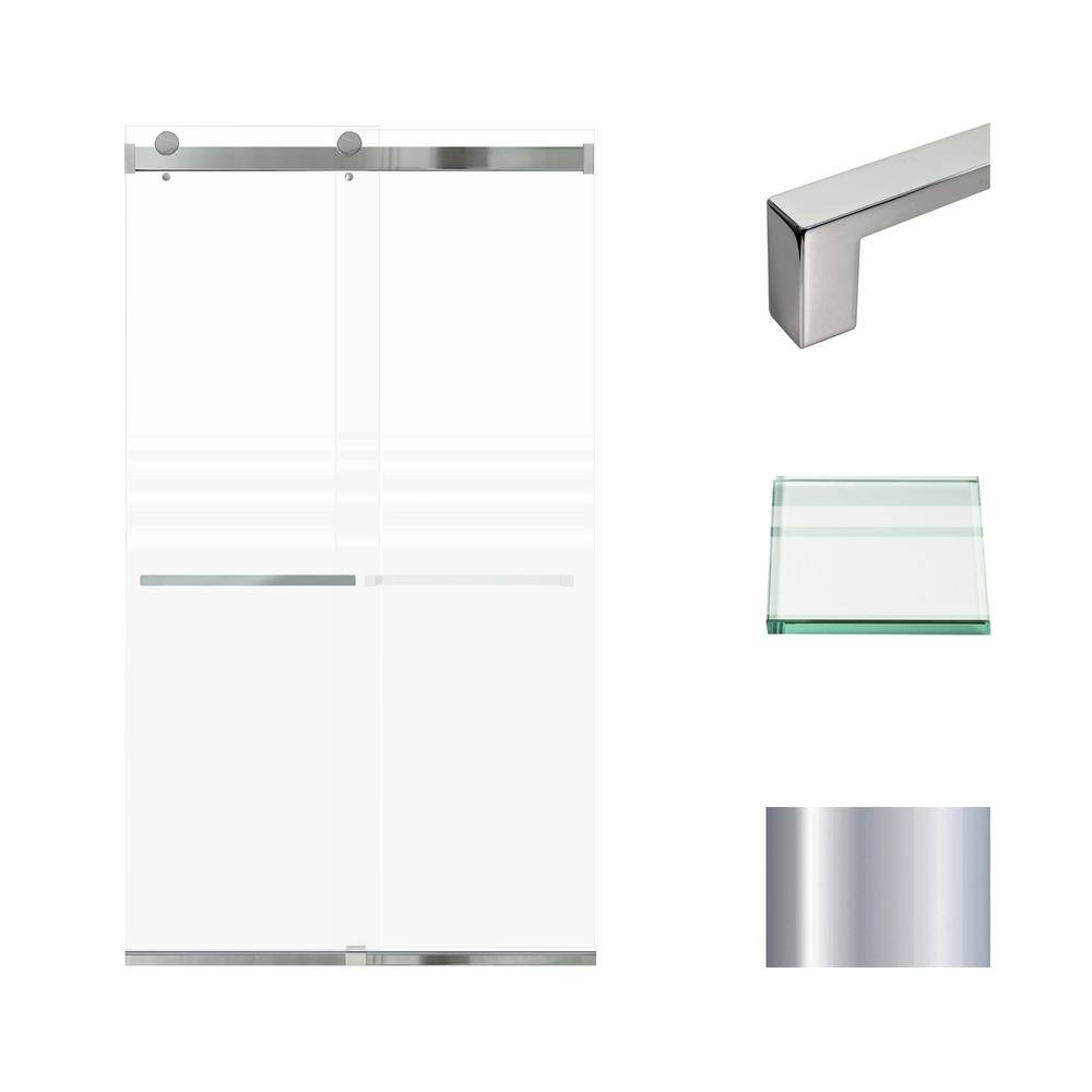 80" High x 48" Wide Frameless Chrome Shower Door with Frosted Glass