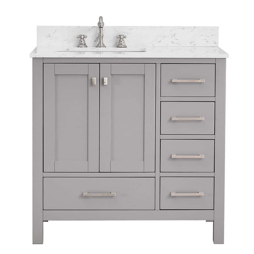 BathMist 36 in. W Left Single Sink Freestanding Bath Vanity in Gray with White Engineered Stone Top price history on PriceWatchPro