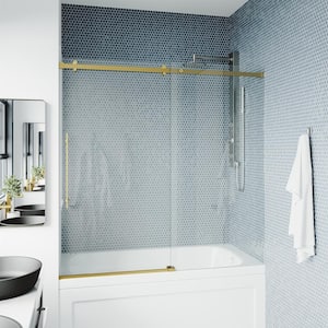 Luca 56 to 60 in. W x 58 in. H Sliding Frameless Tub Door in Matte Brushed Gold with 3/8 in. (10mm) Clear Glass