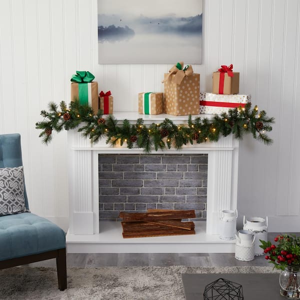 6 ft. Battery Operated Pre-lit Mixed Pine and Pinecone Artificial Garland with 35 Clear LED Lights