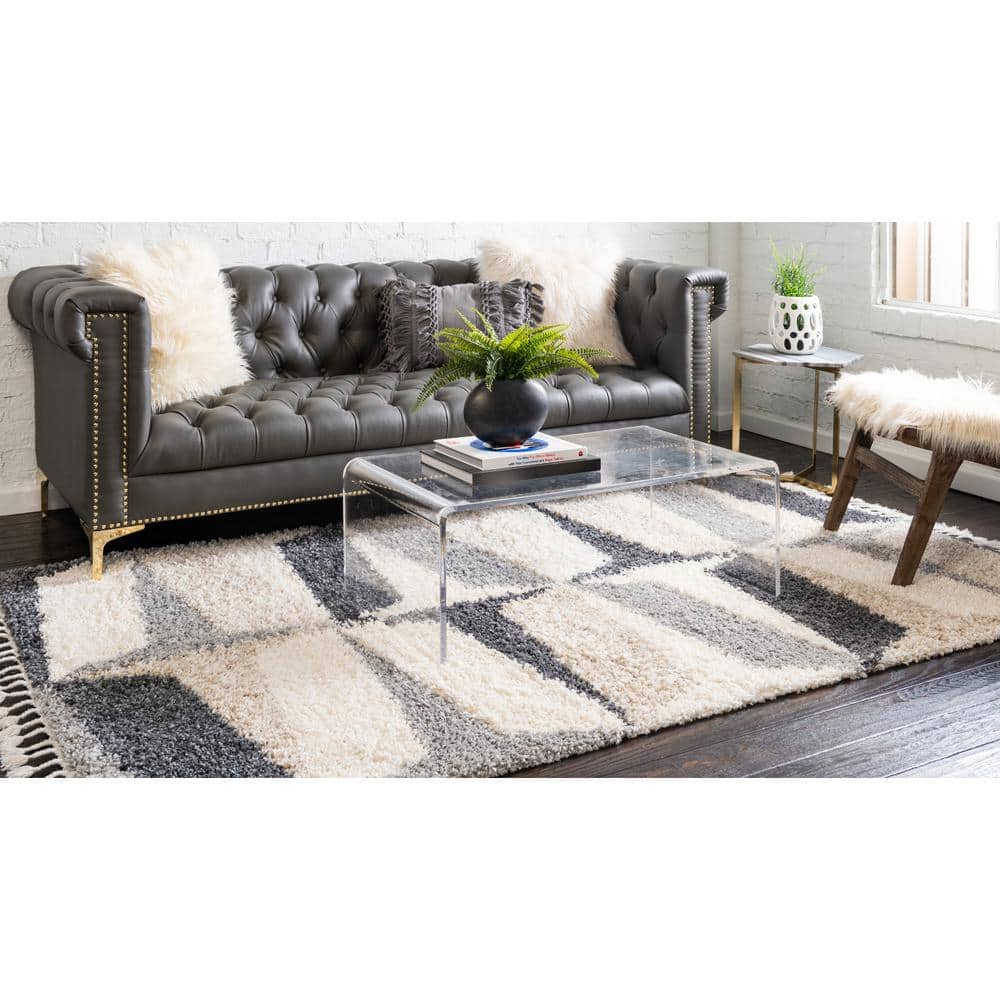 Gray Geometric Shag Rectangular 5x8 Area Rug