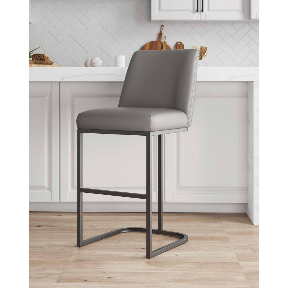 Gray Leatherette Upholstered Bar Stool with Metal Base