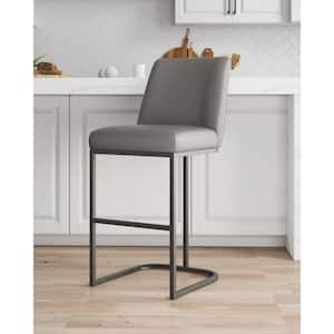 Serena Modern 29.13 in. Grey Metal Bar Stool with Leatherette Upholstered Seat
