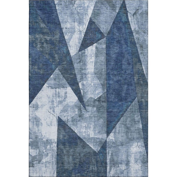 Mayfield Premium Machine Washable Abstract AMF1838 Navy 9 ft. x 12 ft. Area Rug