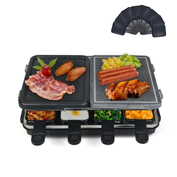 FIROMO 8 Person Electric Grill, with Non-Stick Grilling Plate & Cooking Stone, Cook Meat & Veggies at Once
