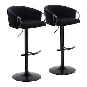 Claire 33 in. Black Velvet and Black Metal Adjustable Bar Stool with Rounded T Footrest (Set of 2)
