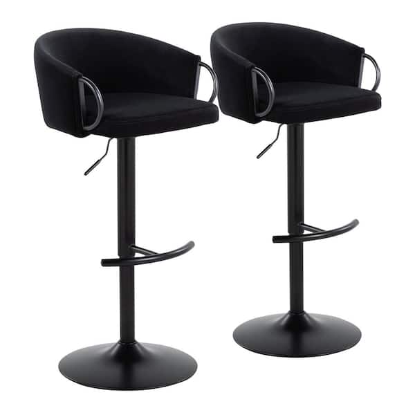 Lumisource Claire 33 in. Black Velvet and Black Metal Adjustable Bar Stool with Rounded T Footrest (Set of 2)