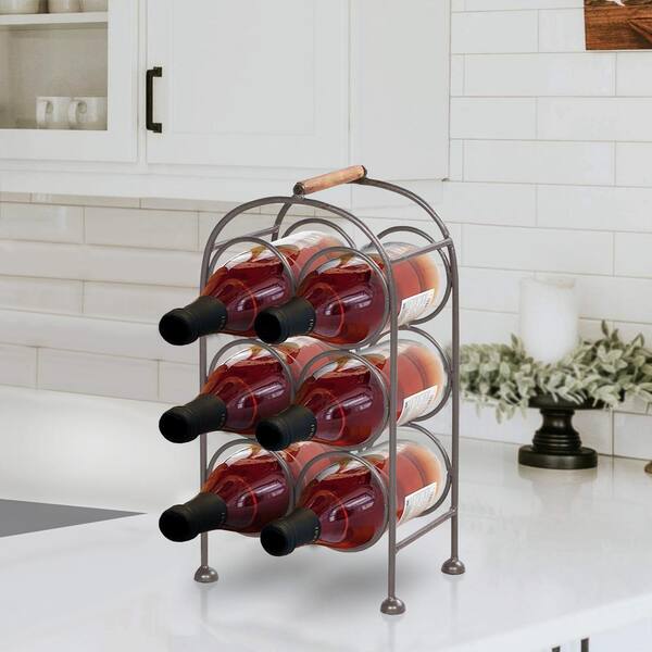 6 Bottle Gunmetal Gray Iron Freestanding Industrial Wine Rack