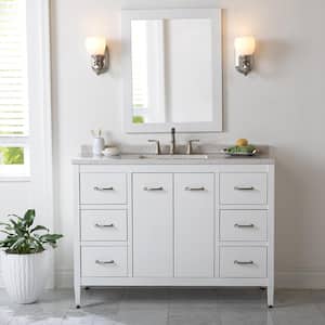 Marrett 49 in. W x 19 in. D x 38 in. H Single Sink  Bath Vanity in White with Silver Ash Engineered Solid Surface Top