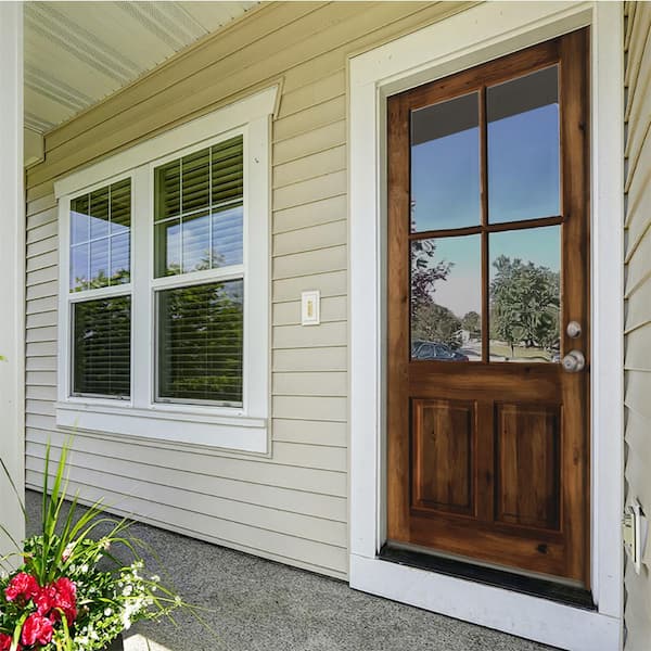 Krosswood Doors 36 in. x 96 in. Rustic Knotty Alder 4-Lite Clear Glass 2-Panel Unfinished Wood Front Door Slab