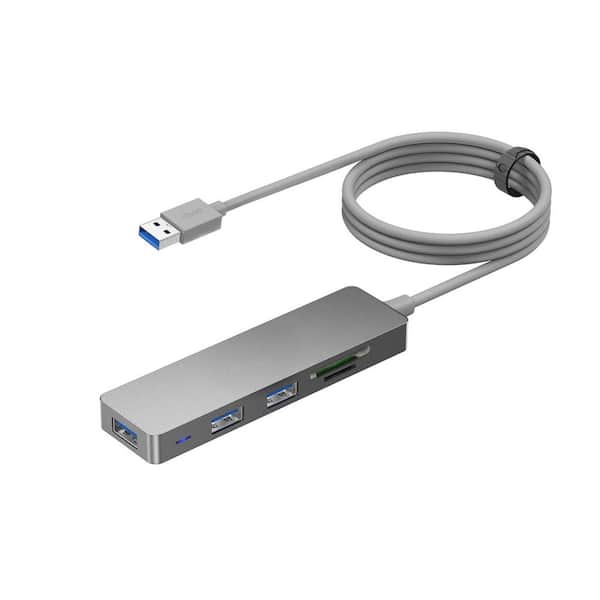 6 in 1 USB 3.0 Hub Ultra Slim with Extended Cable Micro USB Powered Port SD/TF Card Slot for PC Laptop MacBook