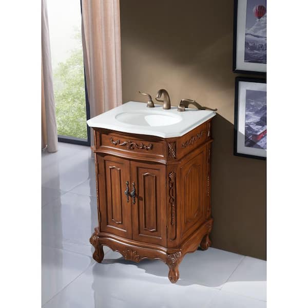Unbranded Simply Living 24 in. W x 21 in. D x 36 in. H Bath Vanity in Teak with Ivory White Engineered Marble