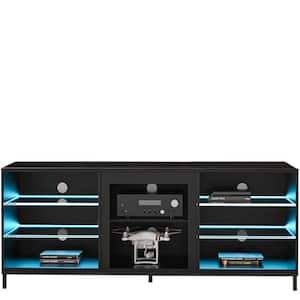 62.75 in. Black TV Stand Fits TV's up to 70 in. with 8-Open Layers with Cable Management