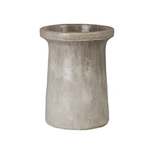 16 in. L x 21 in. H Gray Ceramic Round Planter with High-fire treatment