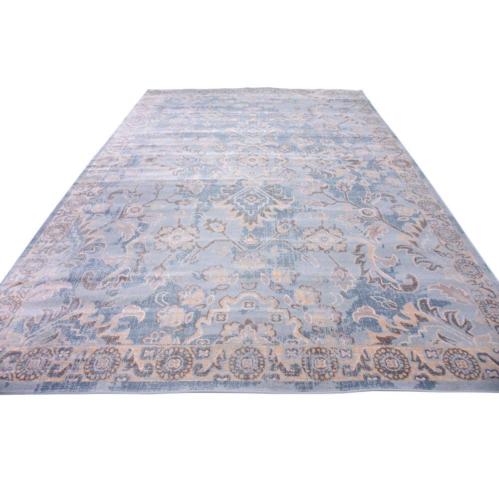 Serene Light Blue Floral Rectangular Easy-Care Rug 7' x 10'