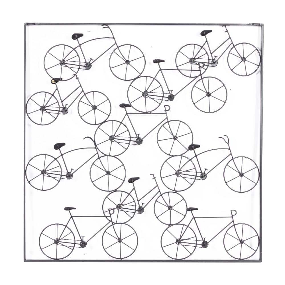 Black Iron Bicycle Wall Sculpture with Square Frame