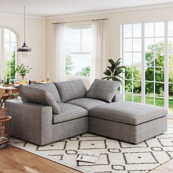 80.3 in. W Square Arm Linen Modular Free Combination Sofa with Storage Ottoman in. Gray