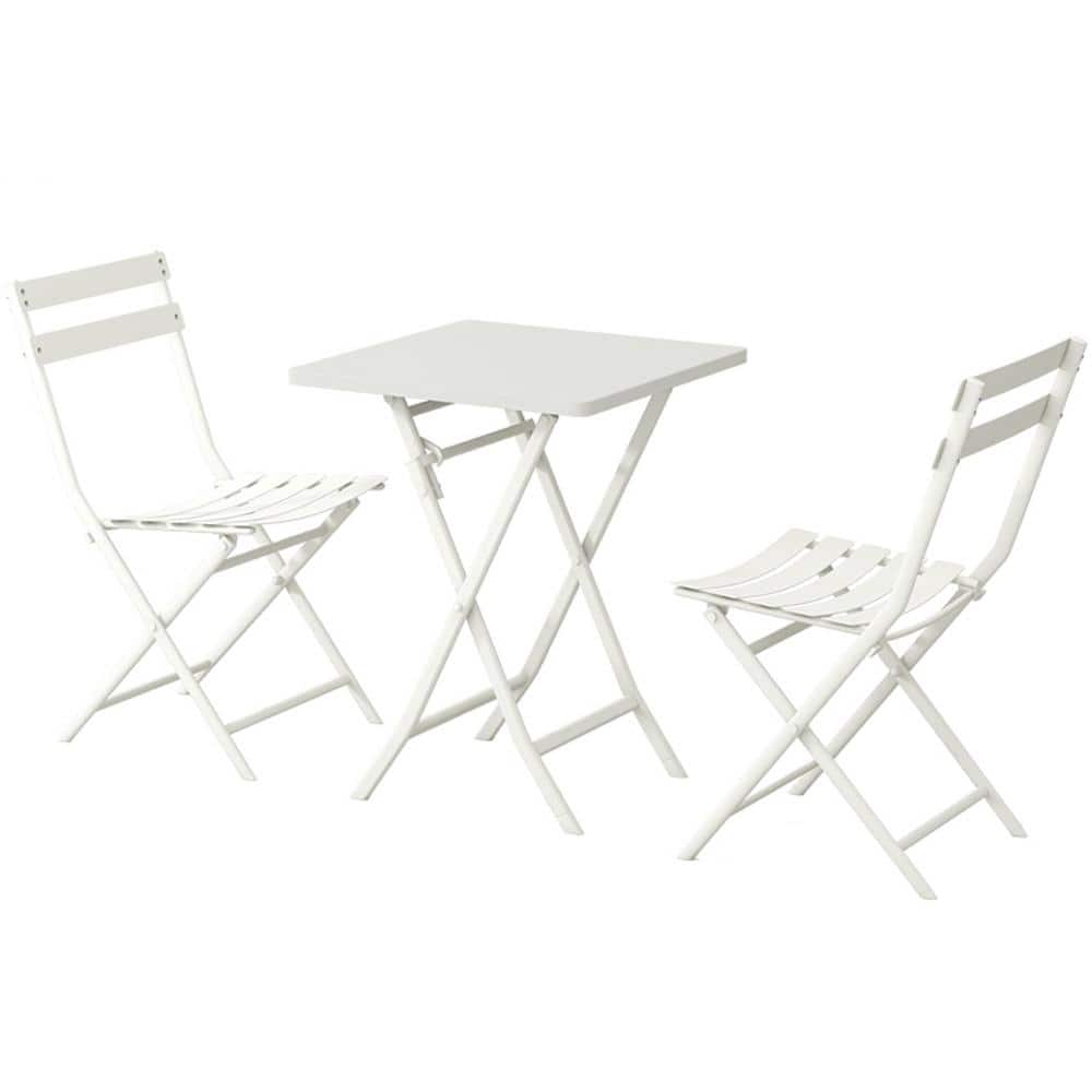 3-Piece Folding Metal Square Table Outdoor Bistro Set with 2 Patio Chairs i