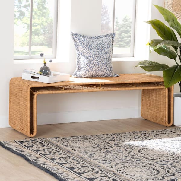 Nevada Light Honey Rattan Accent Bench 59.4 in.