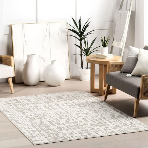 Helga Abstract Washable Light Grey 10 ft. x 14 ft. Indoor Area Rug