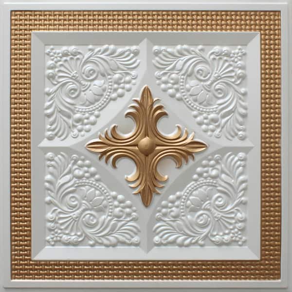 Dundee Deco Falkirk Perth Pearl White Gold 2 ft. x 2 ft. Decorative Modern Glue Up or Lay In Ceiling Tile (40 sq. ft./case)